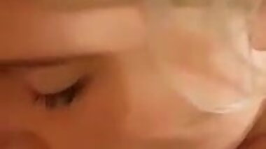 Chubby blonde sucking my cock