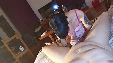 POV sloppy blowjob from my cute little stepdaughter pt1