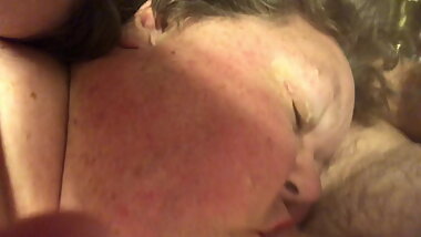 Fat Whore giving sloppy lipstick blowjob