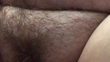 Buzzing my fat hairy lesbo clit with a pocket rocket