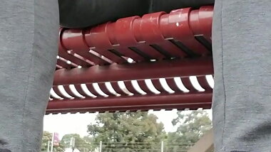 BBW pissing from a public Bench