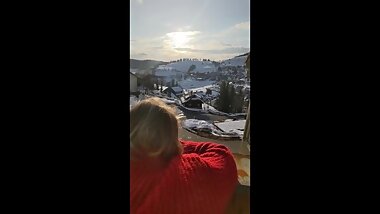 Public balcony fuck with big ass bitch - cum over ass and wiped up with splip!